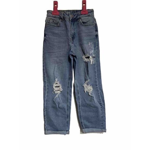 Maurices Other - MAURICES Jeans Girls SZ 9 Long Evsies Blue Wash Mid-Rise Boyfriend Distressed